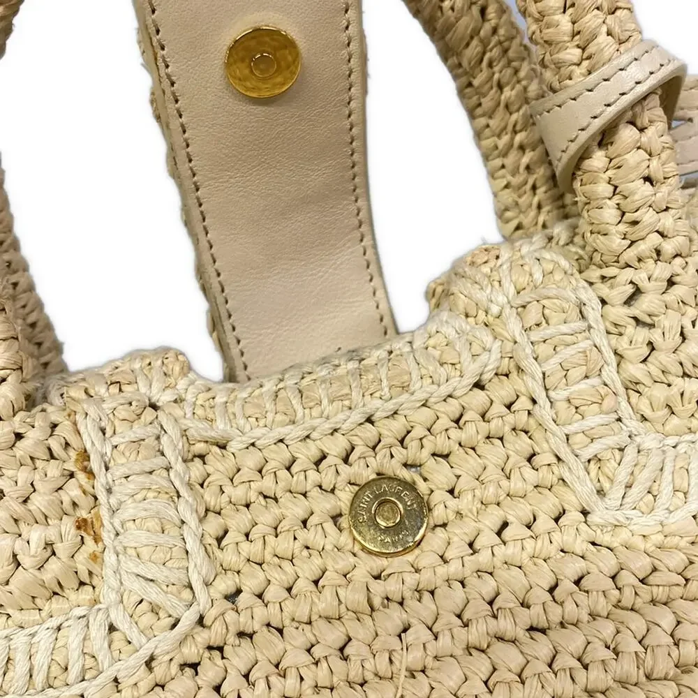 Saint Laurent PARIS Baby Downtown Cavas Handbag 436834 Beige Cream Raffia - Picture 12 of 15